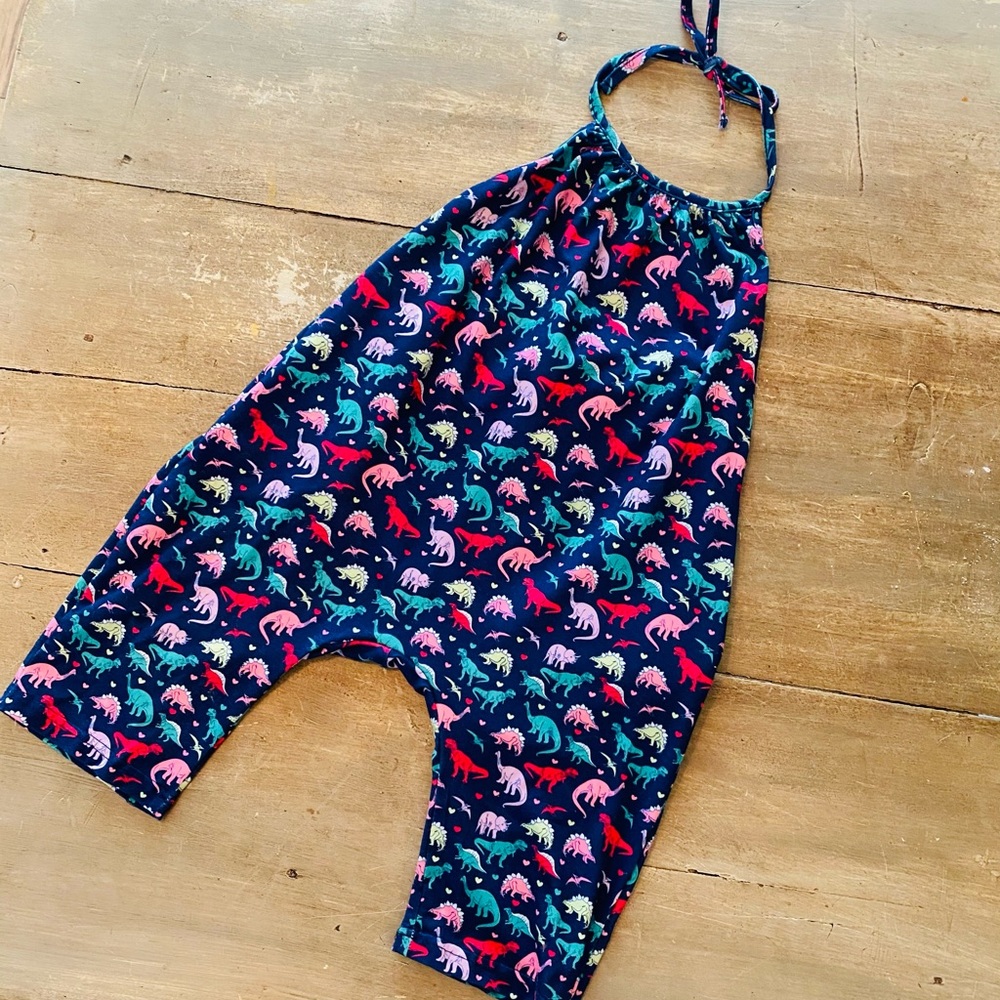Navy Dino & Heart Pattern Halter Romper size 3T
